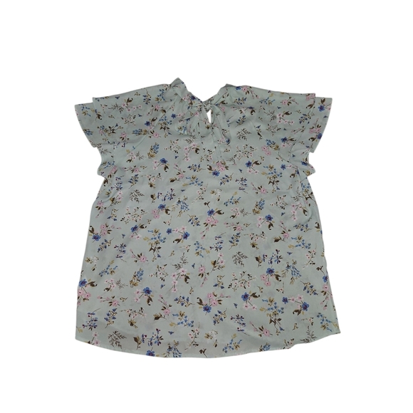 Pleione Green Floral Ruffle Sleeve Blouse Women's Size Medium - Picture 6 of 6